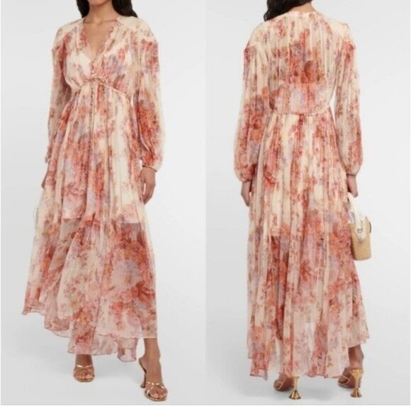 Zimmermann Dresses & Skirts - Zimmermann Devi Gathered Yoke Long Sleeve Chiffon Maxi Dress Size 3